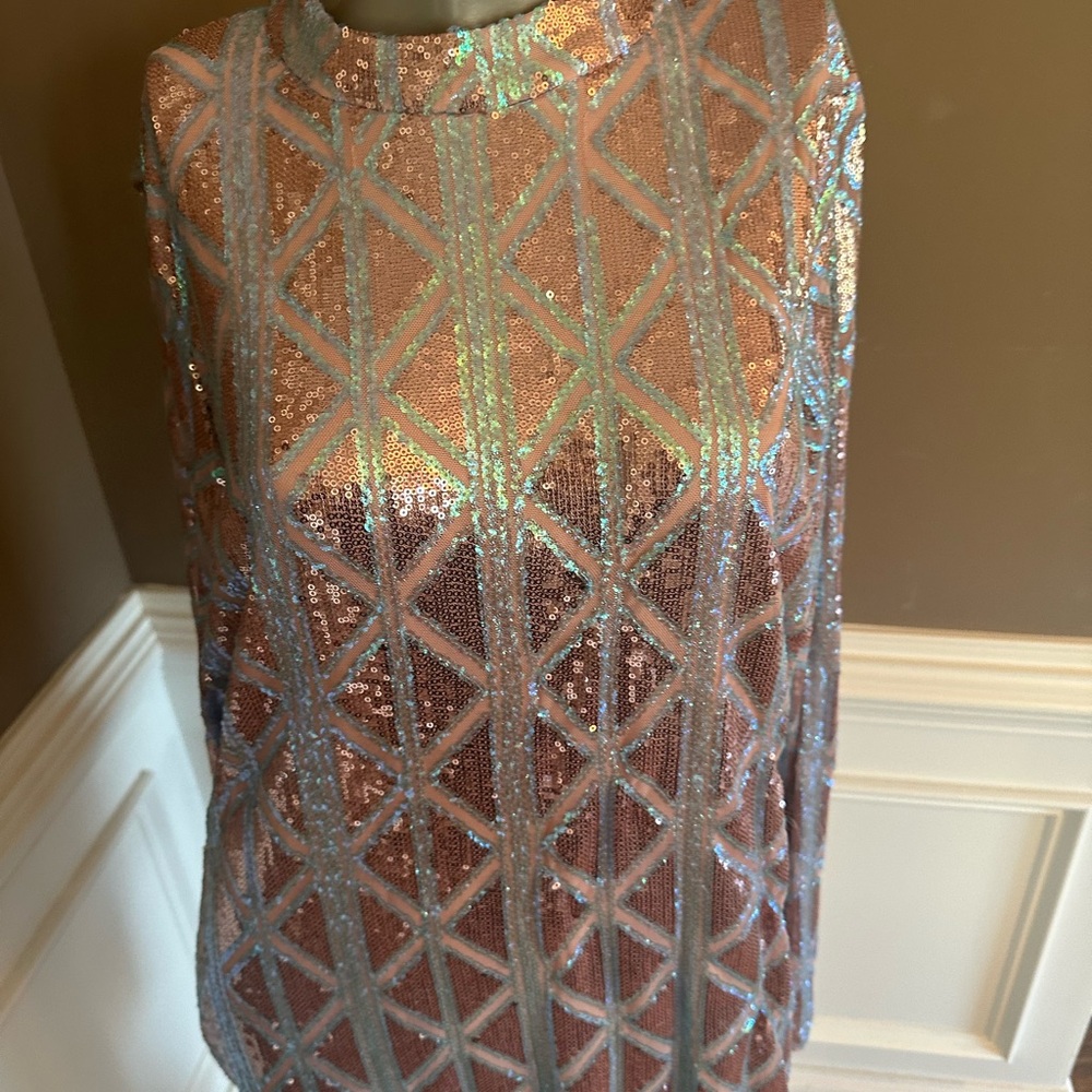NWT Fashion Nova Sequin Mini Dress – Rose Gold Long Sleeve Bodycon Sz 2X - Picture 5 of 6
